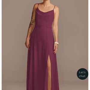 Cowl Neck Chiffon Dress with Slit - Davids Bridal in wine